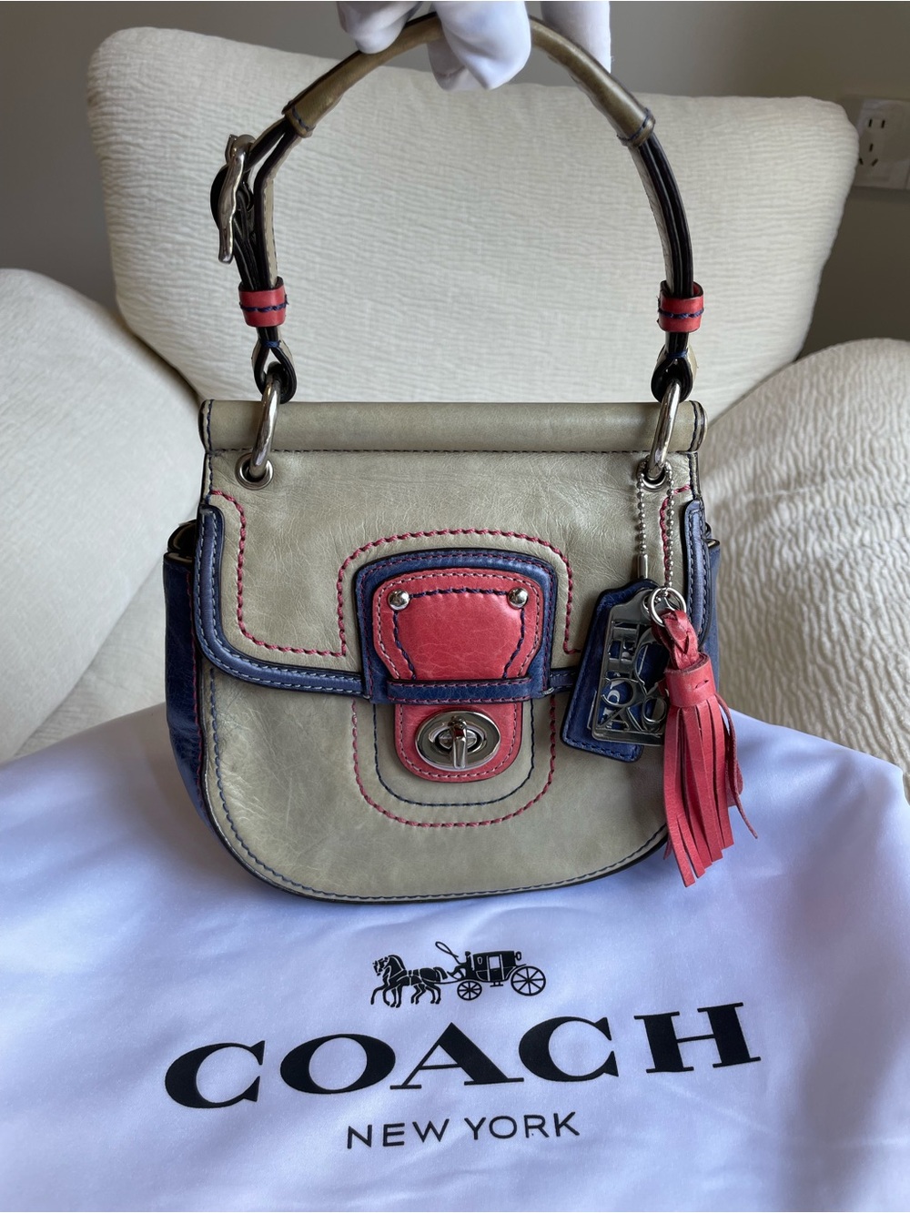 Coach Legacy Willis 70th Anniversary Mini Blue and Cream Leather Crossbody Bag